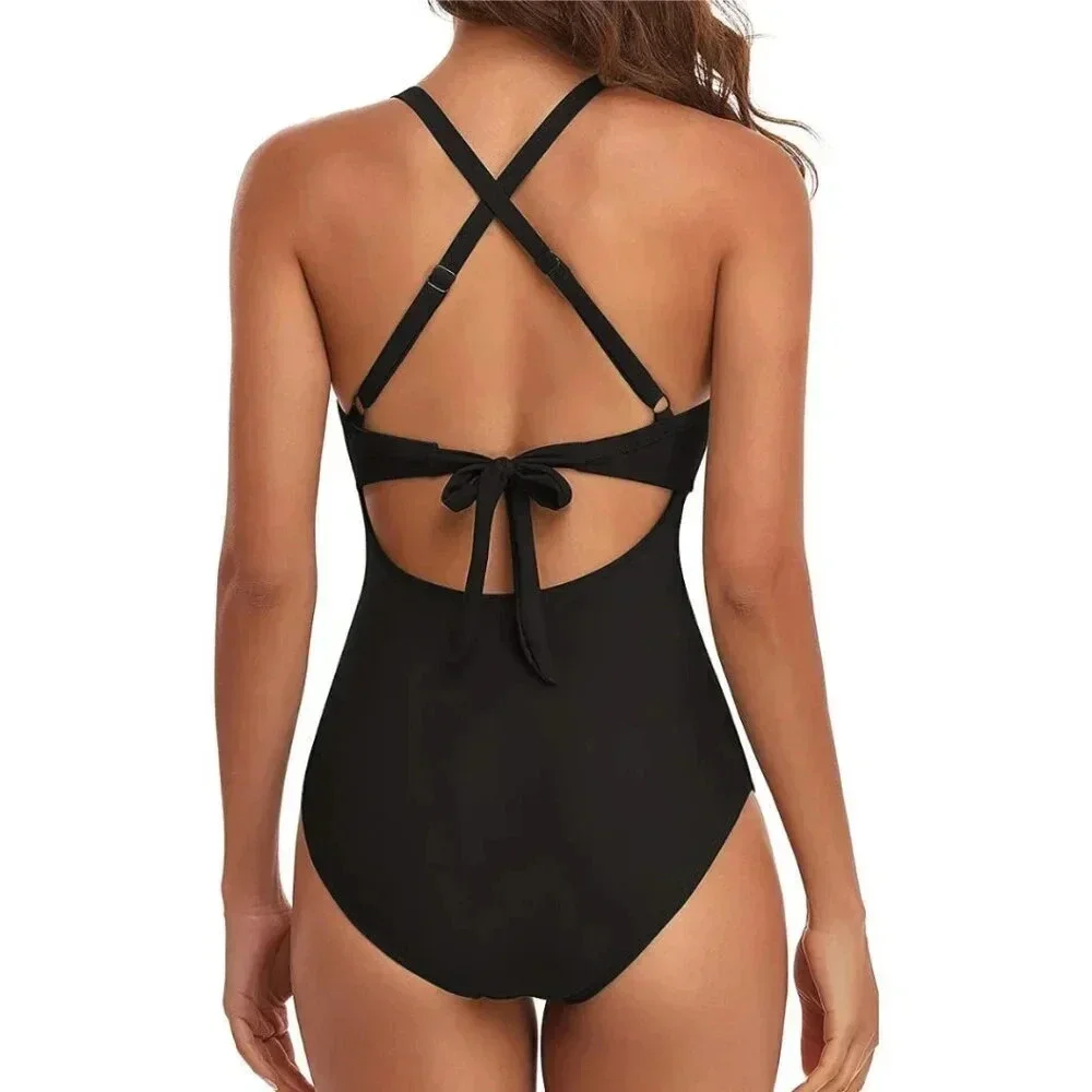 NWT Women’s Tummy Control Black One‎ Piece Cut Out Swimsuit